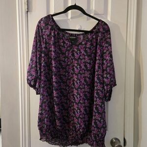 Lane Bryant Women's Floral Blouse - Black and Purple
